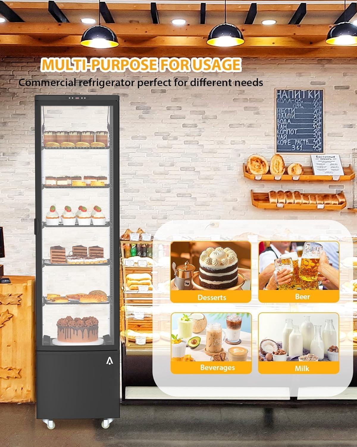 2025 New Commercial Refrigerator - 10.52 cu.ft. 298L Display Fridge, Upright Beverage Cooler with LED Light, Auto Defrost & Air-Cooling for Home, Store, Gym, Office, Cafe Restaurant