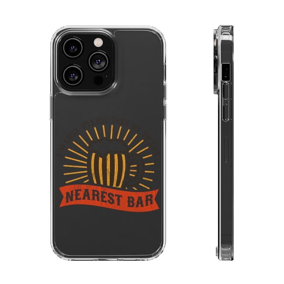 DistinctInk Clear Hybrid Case for Apple iPhone 15 Pro (6.1" Screen) - Lost Take Me To Nearest Bar - Shockproof Protection