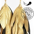 thumbnail image 5 of VANGANIA Aretes largos mujer de plumas Maxi Raven Gold elegantes hechos a mano, 5 of 5