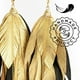 thumbnail image 5 of VANGANIA Aretes largos mujer de plumas Maxi Raven Gold elegantes hechos a mano, 5 of 5
