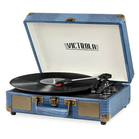 Victrola Vintage 3-Speed Bluetooth Suitcase Turntable with Speakers, Blue Lizard (Certified
