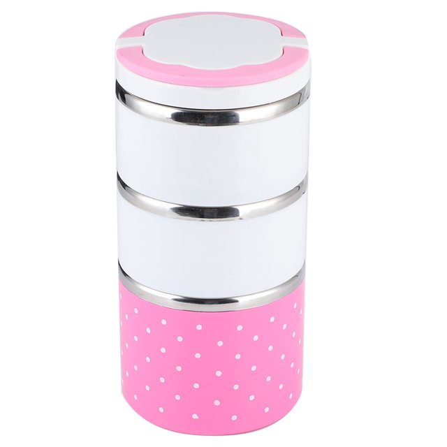 Fiambrera térmica de acero inoxidable con triple pared para alimentos, color rosa pastel