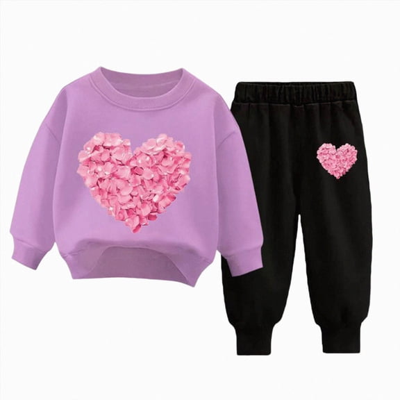 yboeqw 1T-10T Girl Fall Winter Outfits Embroidered Long Sleeve Crewneck Sweatshirt Top Pants Clothing Set,Size 4-5 Years