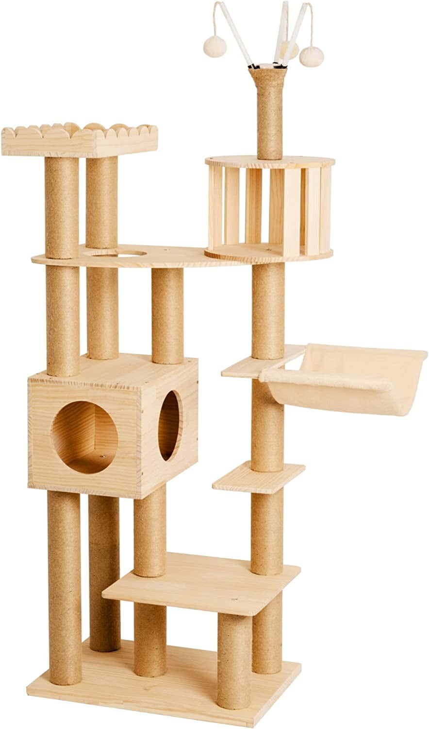 Modern Real Wood Cat Tree Luxury Wooden Cat Tower Condo