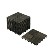 10-Pack Dark Brown Acacia Wood Interlocking Deck Tiles, 12"x12" Checker Pattern Hardwood Flooring for Patio, Balcony, Poolside