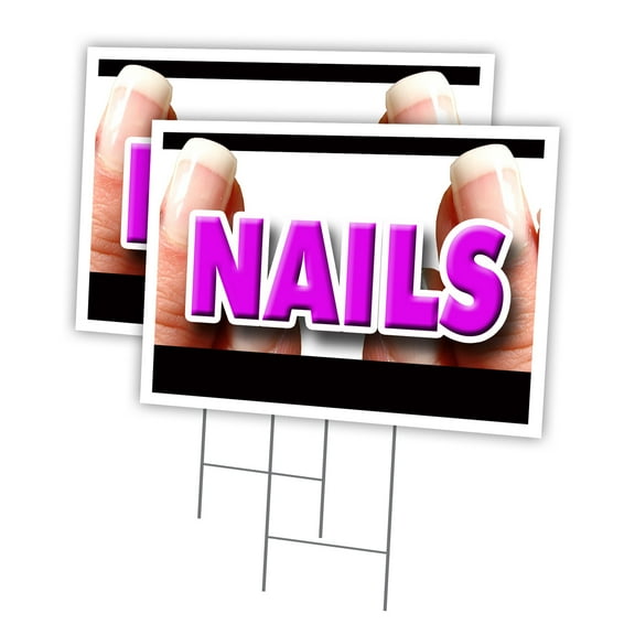 NAILS 2 Pack Of 18" x 24" Yard Sign & Stake | Advertise Your Business | Stake Included Image On Both Sides | Made in The USA