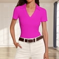 thumbnail image 2 of JFGHDG Women's Cotton Johnny Lapel Polo Short Sleeve V Neck Ribbed Knit Slim Fit Business Casual Tops Hot Pink S, 2 of 5
