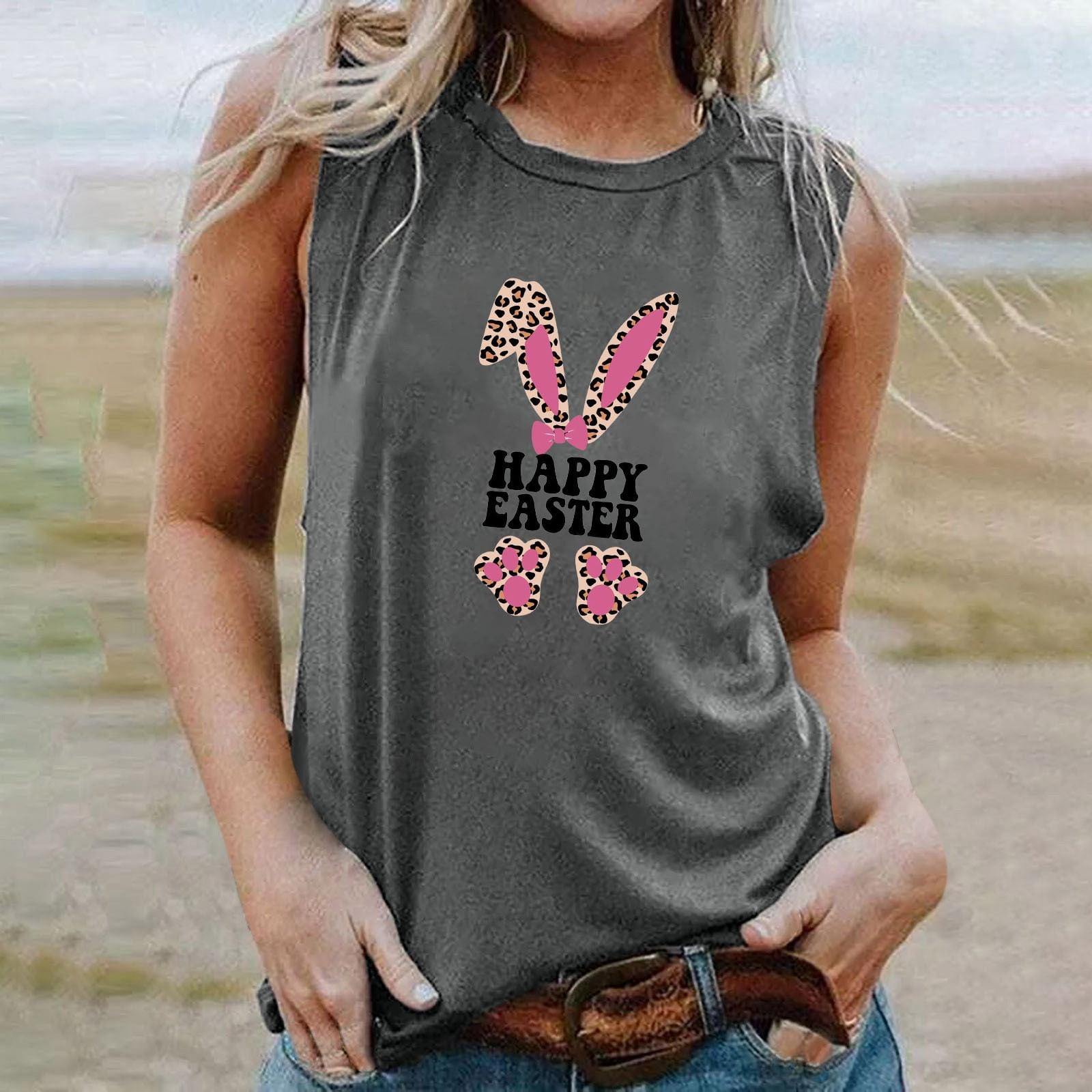 YWDJ Happy Easter Tank Top for Women Graphic Crewneck Bunny Gnomes Easter  Eggs Printing Loose Round Neck O Neck Sleeveless Vest Tops Camisole Casual  Summer Cute Spring Trendy Pullover Vintage Gray XL -