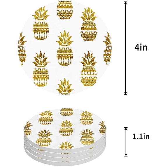 FMSHPON Pineapple Set of 8 Round Coaster for Drinks, Absorbent Ceramic Stone Coasters Cup Mat with Cork Base for Home Kitchen Room Coffee Table Bar Decor