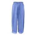thumbnail image 5 of RFQWOVSR Women's High Waist Drawstring Wide Leg Linen Pants with Lace Trim Pockets Loose Fit Casual Summer Trousers XXL, 5 of 5