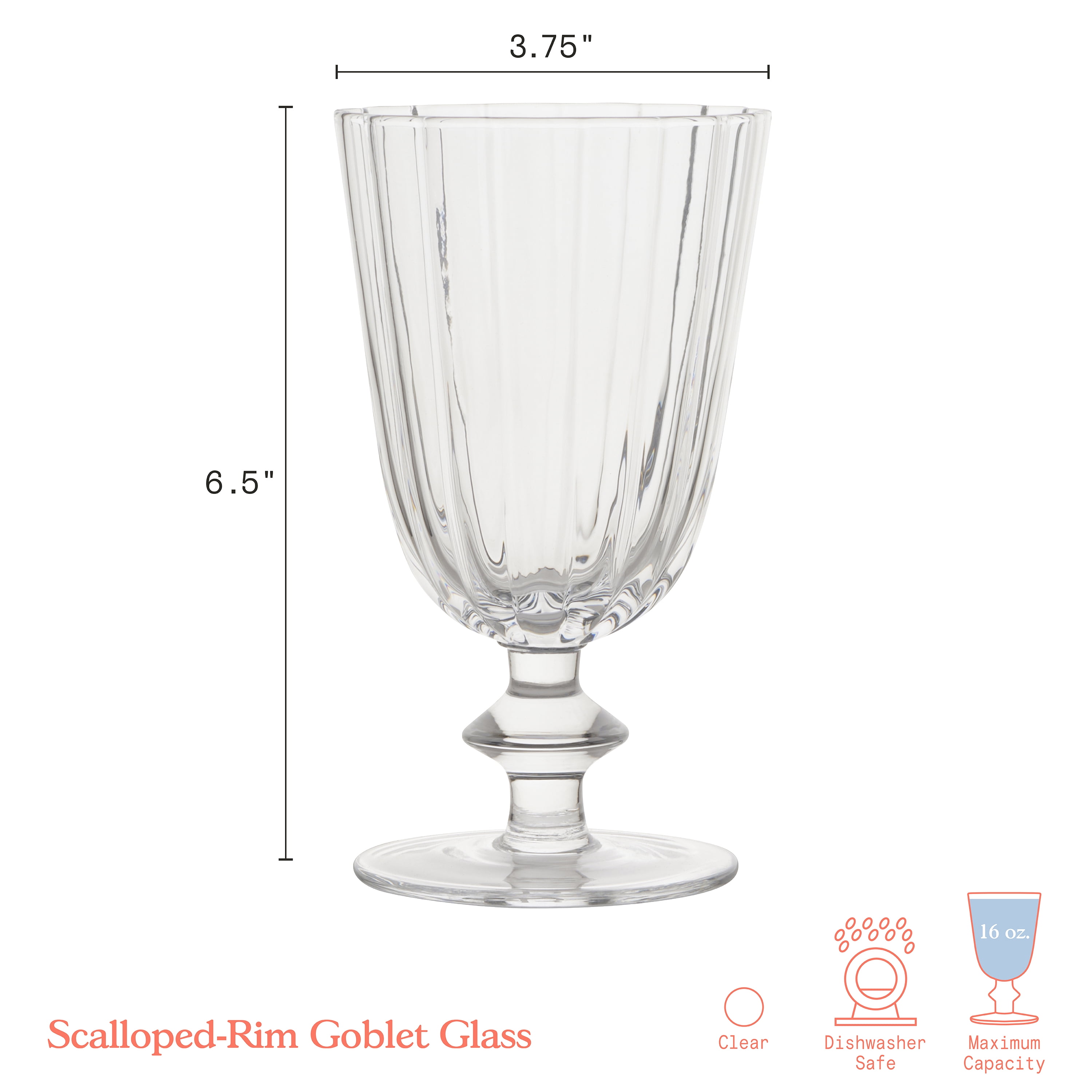 Beautiful Scallop Set of 4 Glass Goblet Clear by Drew Barrymore