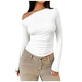 thumbnail image 1 of Camiseta de mujer con cuello inclinado, hombros descubiertos y manga larga de punto, 1 of 5