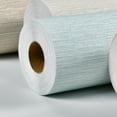 thumbnail image 2 of Grasscloth Wallpaper Peel and Stick 20.9in X 393in Fabric Contact Paper Wall Paper Textured Wallpaper Horizontal Stripes Look Self-Adhesive Thick Vinyl Embossed (Light Blue), 2 of 13