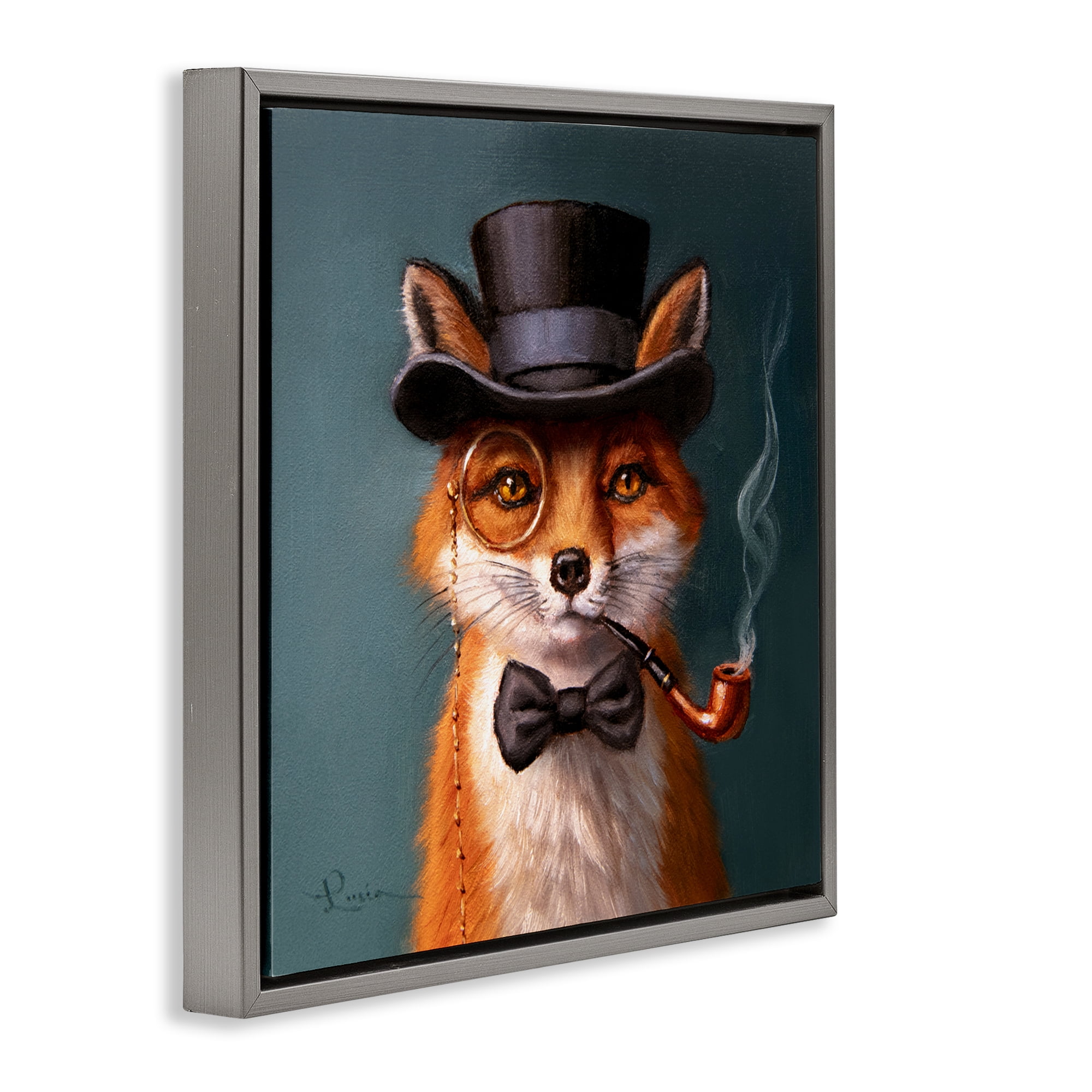 Stupell Industries Charming Dapper Fox Gray Framed Floater Canvas Wall Art, design by Lucia Heffernan