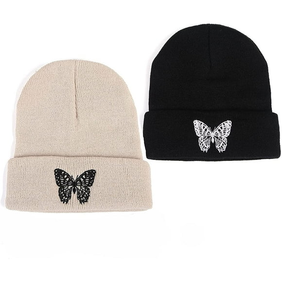 Black Beanie Hats for Men,Smile Face Embroidered Acrylic Soft Winter Hats for Women