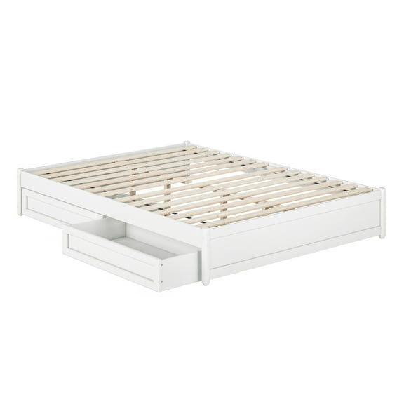 Barcelona Queen Solid Wood Panel Platform Bed with Storage Drawers in White