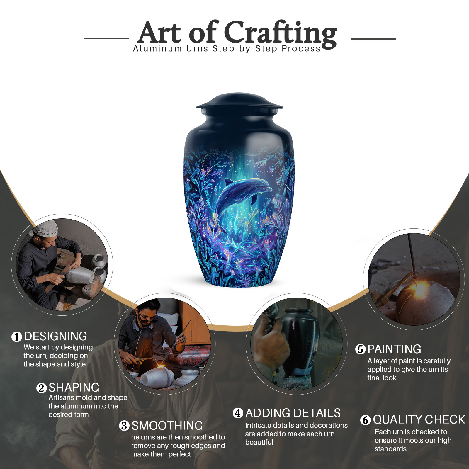 KARYLIZ Dolphin Urns for Human Ashes - Blue Cremation Urn Human Ashes - Large Sea Coral Reef Urn for Male & Female - Burial Urns for Adult - Decorative Memorial for Mom with Velvet Bag (Size -10inch)