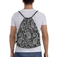 thumbnail image 2 of Drawstring Backpack - Black White Indian Paisley Splash Proof Small Drawstring Gym Bag for Women Men, Cinch Sports String Bag Backpack for Travel Swimming Beach, 2 of 8