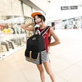 thumbnail image 4 of Fashion Canvas Navy Stripe Backpack Travel Shoulder Bag Rucksack with USB Port, 4 of 9