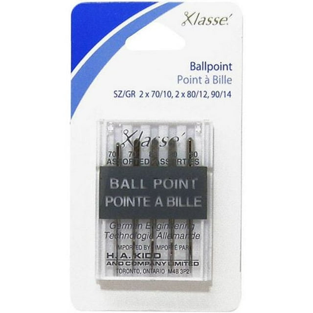 KLASSE´ Ball Point Needles Assorted Sizes 2-70/10, 2-80/12, 1-90/14, 5 pack