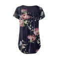 thumbnail image 3 of QENGING Shirts for Women Floral Printed Regular Trendy Graphic Tees Short Sleeves V Neck Button Top Blue XL Summer Clearance, 3 of 4