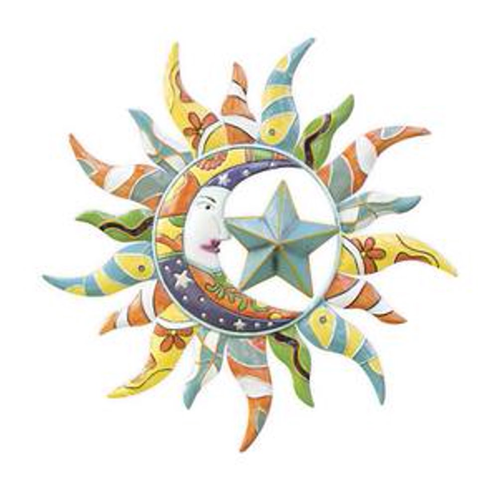 Colorful Talavera Sun, Moon and Star Indoor / Outdoor Metal Wall Art