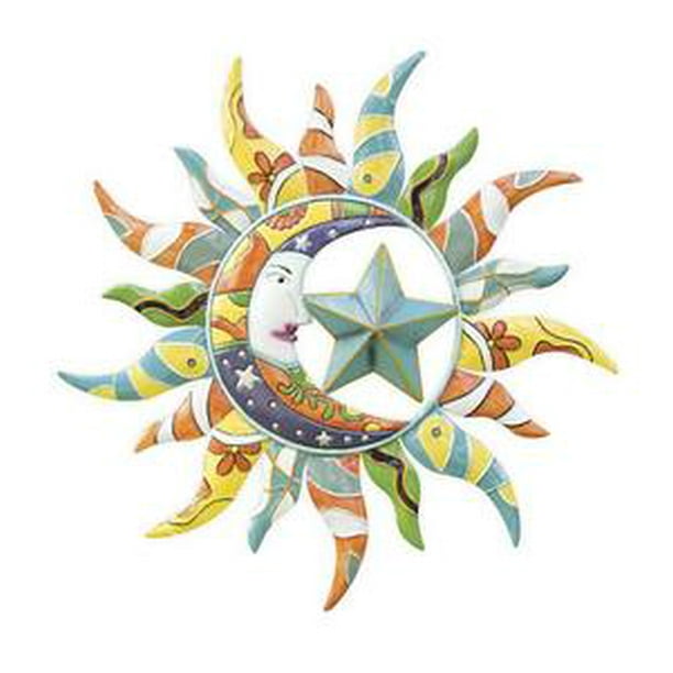 Colorful Talavera Sun Moon And Star Indoor Outdoor Metal Wall - Sun And Moon Outdoor Wall Art Colorful Talavera Sun Moon And Star Indoor Outdoor Metal Wall - Sun And Moon Outdoor Wall Art