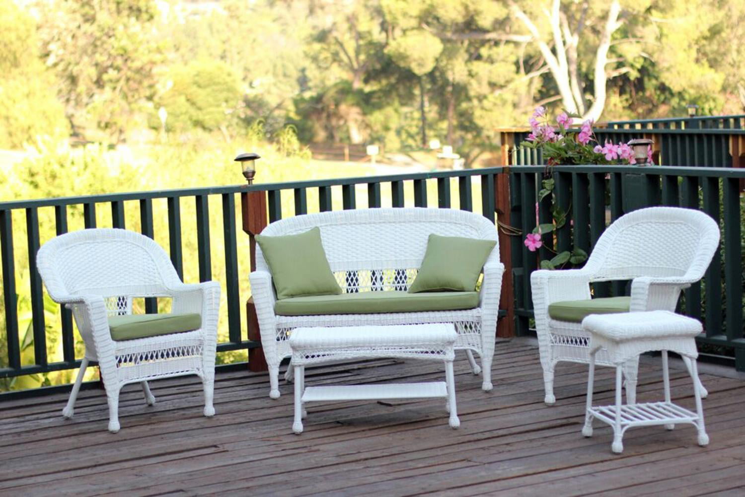 2-Piece Aurora White Resin Wicker Patio Loveseat and Coffee Table