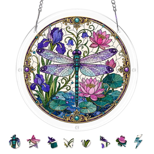 CaiYueKe Acrylic Puzzle Pendant Sunshade Window Hanging Plate Decorative Home Decor Stained Glass Style Window Art for Privacy Sun Protection Indoor Outdoor Window Decor Modern Hanging Ornament