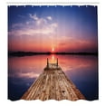 thumbnail image 2 of Ambesonne Dock Shower Curtain, Panoramic Lake Old Pier Sunset, 69"Wx75"L, Violet Blue Coral Camel, 2 of 4