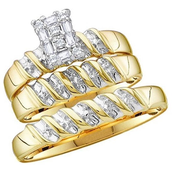 0.05 Carat (ctw) 18K Gold Round Diamond Men & Ladies Trio Set