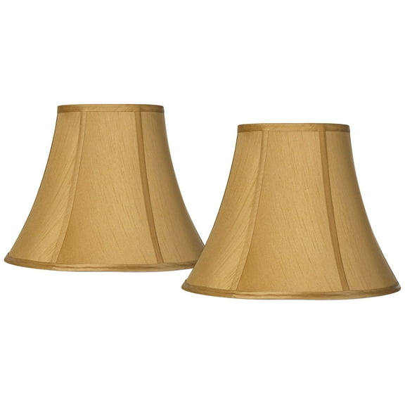 Springcrest Set of 2 Bell Lamp Shades Coppery Gold Medium 7" Top x 14" Bottom x 10.5" High Spider with Replacement Harp and Finial