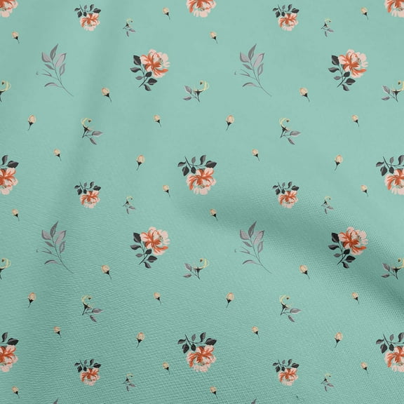 oneOone Polyester Spandex Turquoise Blue Fabric Floral Craft Projects Decor Fabric Printed By The Yard 56 Inch Wide