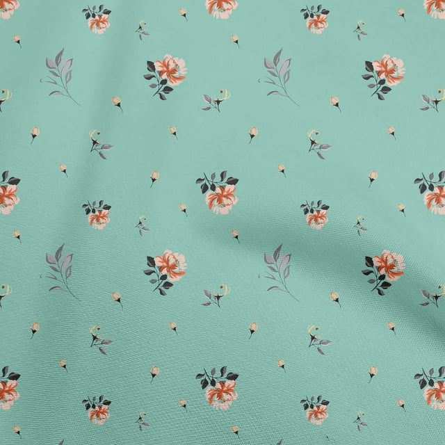 oneOone Viscose Jersey Turquoise Blue Fabric Floral Sewing Material Print Fabric By The Yard 60 Inch Wide