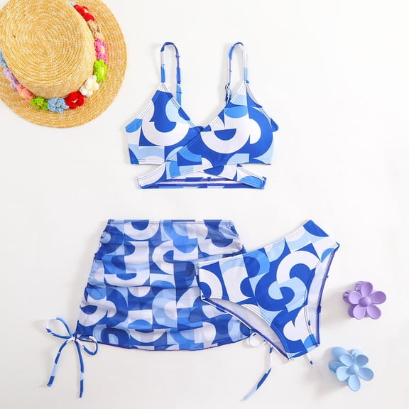 Hifoo Child Swimwear Kids Swimwear Girls Three Piece Bikini Sets For Beach Pool And Ocean Activities Comfortable Stylish Sun Protective Swimwear Classic Vacation Summer Bathing Suit