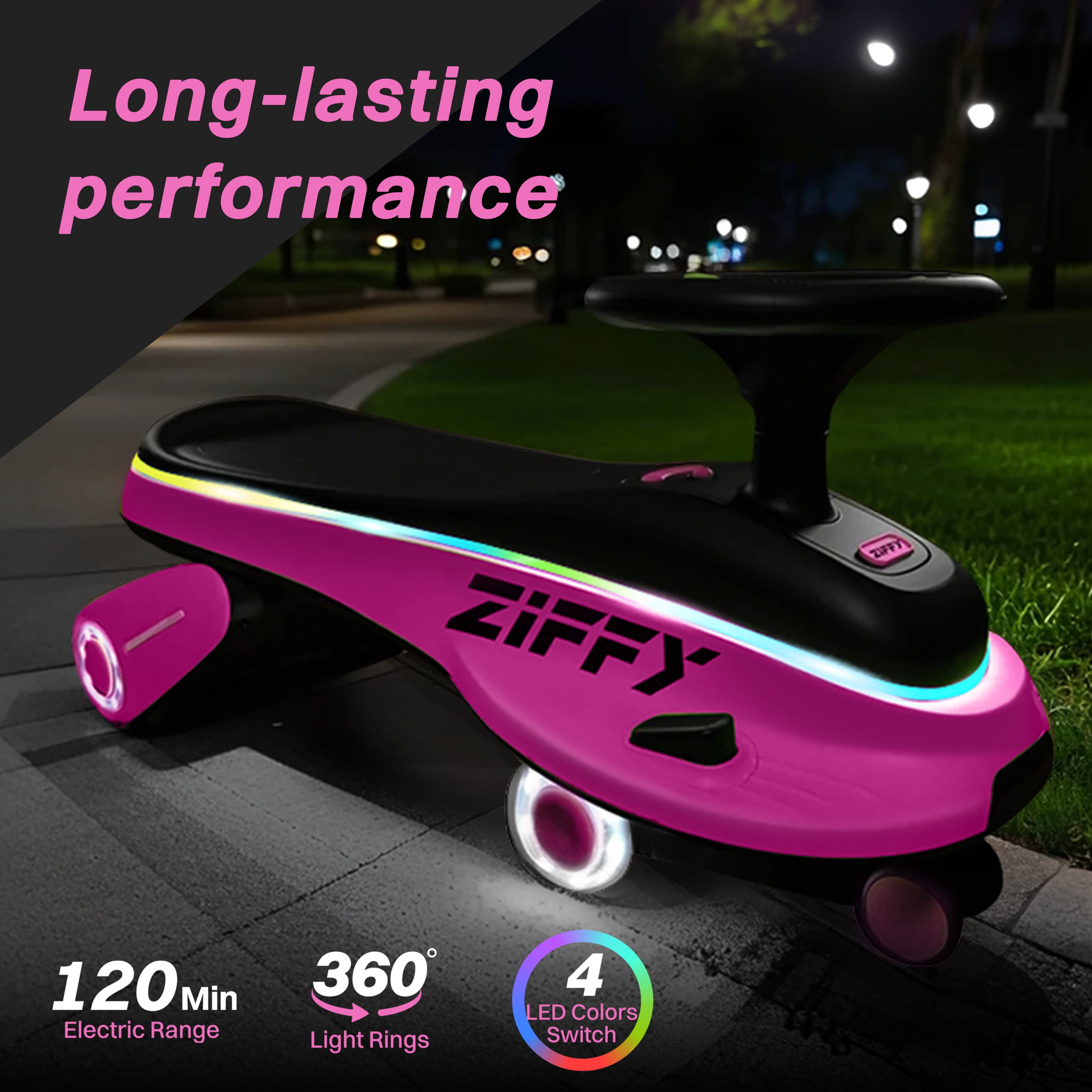 ZIFFY 6V 5.5A Light-Up Electric Wiggle Car, 2-in-1 Swing Car, 2