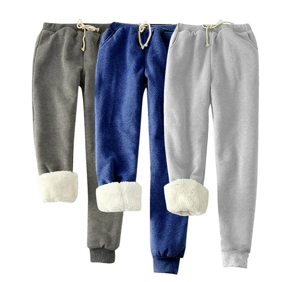 USNSM Women's 3 Pack Warm Sweatpants Fleece Lined Drawstring Athletic Jogger Pant Plus Size Winter Sherpa Trousers Gray XXXXXL