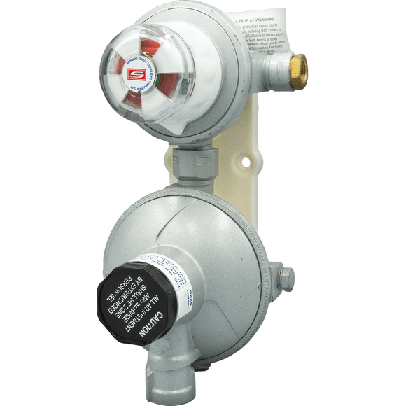 Suburban Mfg Propane Regulator LP-R528B Automatic Changeover; With Shut Off Valve; Single Stage; 450000 BTU Per Hour; Without Hose; With Mounting Bracket/Plastic Cover; Approved For RV Use