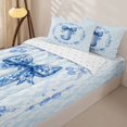 thumbnail image 3 of Homewish Girly Bowknot Print Zipper Twin Comforter Sets with Fitted Sheet and 2 Pillowcases,Vintage Blue Monogrammed J Zipper Bedding Set For Kids Women,Reversible,4 Pieces, 3 of 7