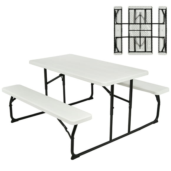 Costway Foldable Picnic Table Bench Set Outdoor Camping for Patio & Backyard White