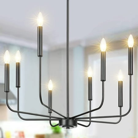 

Black Chandelier 8-Light Farmhouse Chandelier Classic Wrought Iron Candle Chandelier for Dining Room Living Room Kitchen Island