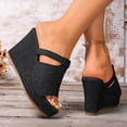 thumbnail image 4 of Denim Wedges Heels for Women Open Toe High Wedge Sandals Solid Color Slip on Slides Casual Summer Slippers Black Size 7.5, 4 of 7