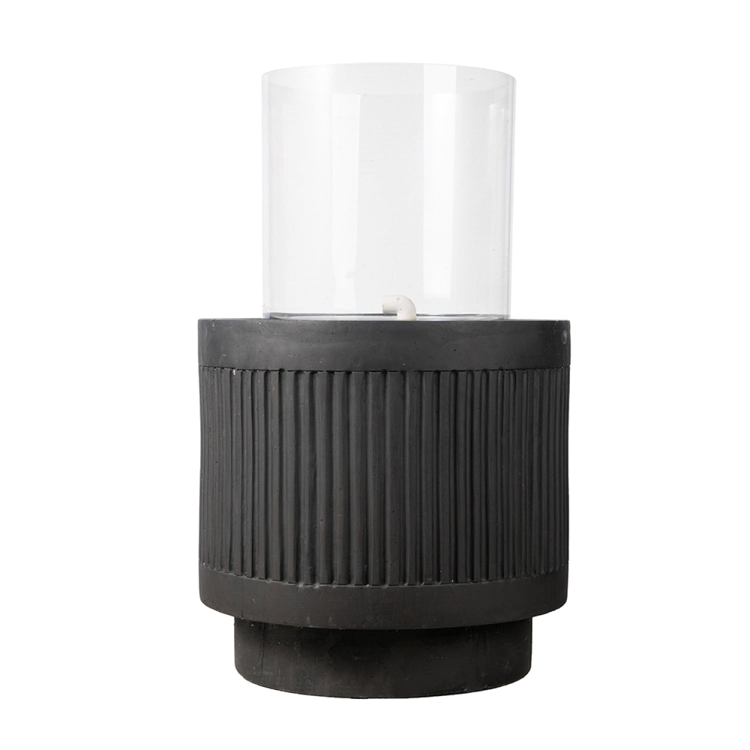 Newboti Furniture 20x20x19.5" Heavy Cement Round Black Ribbed Outdoor Water Fountain with Light (Color Change) 24816