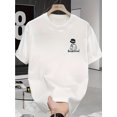thumbnail image 1 of Camiseta de algodón 100 % de peso pesado para hombre. Estampado gráfico de estilo urbano. Cuello redondo, manga corta, dobladillo asimétrico, cómoda para adolescentes y jóvenes. Ropa informal. Estampa, 1 of 7