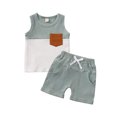 thumbnail image 1 of Kmbangi Newborn Baby Sleeveless Contrast Color Ribbed Tank Tops + Shorts 2Pcs Summer Outfits, 1 of 8