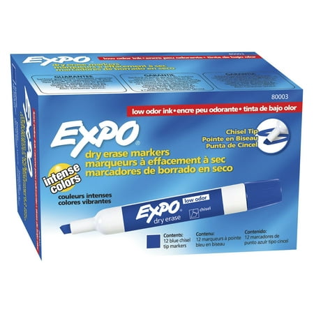 EXPO Low Odor Dry Erase Markers, Chisel Tip, Blue, 12