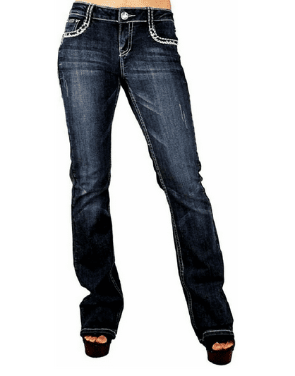 Jack David Women's Rhinestone Mid-Rise Bootcut Stretchy