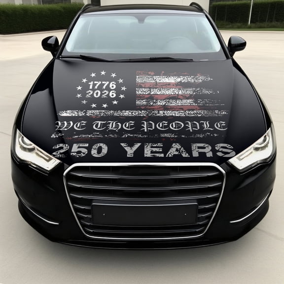 We The People 250 Years 1776-2026 Car Hood Decal - Distressed American Flag Patriotic Sticker for Trucks & SUVs
