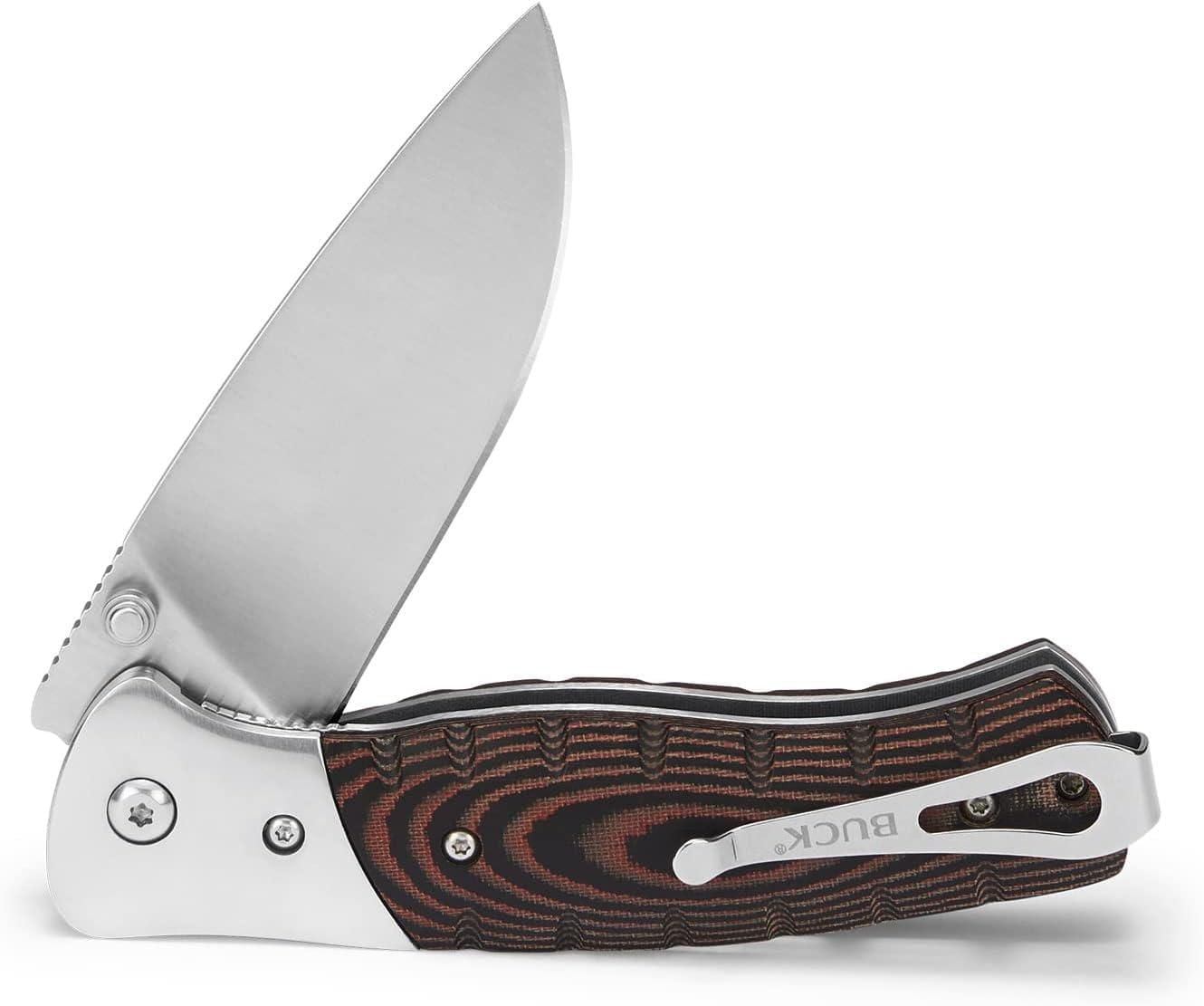 Buck Knives 835 Small Folding Selkirk Knife, Black/Brown, Drop Point Blade, Stainless Steel, 100% Lifetime Warranty, Heat Treated, One Hand Opening, Convenient, Pocket Clip, Hunting, Camping, Outdoors