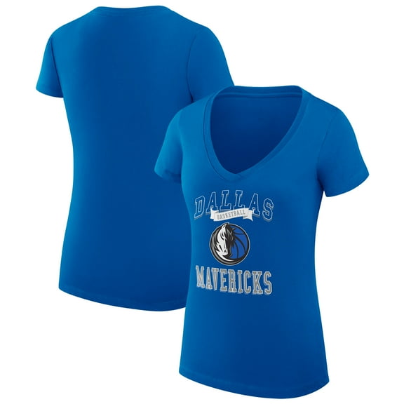 Women's G-III 4Her by Carl Banks Blue Dallas Mavericks Super-Slim Fit Lightweight Team Logo V-Neck T-Shirt